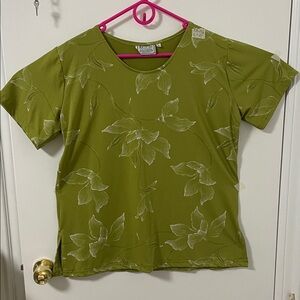 Elegant Olive Floral Short Sleeve Blouse